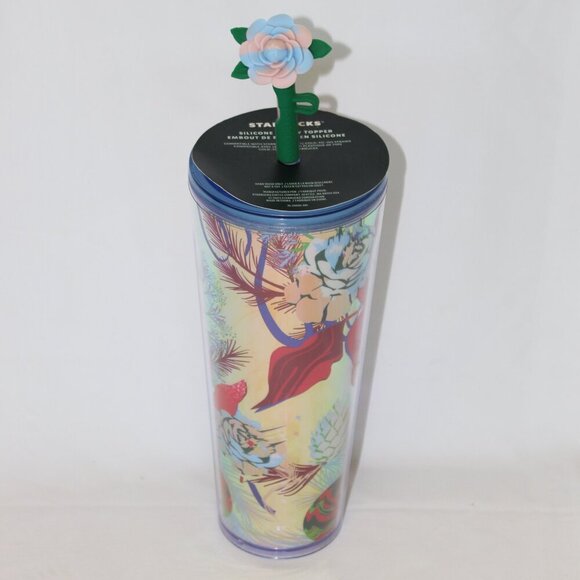 Starbucks Holiday Christmas 2023 Venti Tumbler Cup Reuseable Flower Straw NWT - Picture 2 of 8